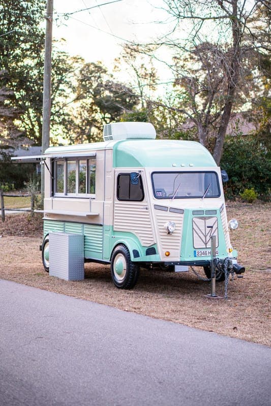 Common Tides battery powered coffee catering trailer set up at an event